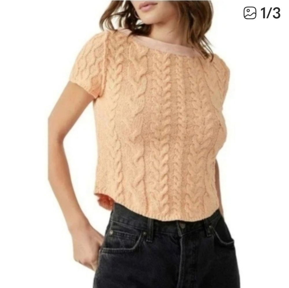 Free People Baby, Peach Cable Sweater, Belle Of Georgia, Short